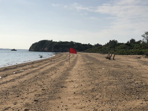 金門大橋烈嶼端海灘插紅旗遭誤會！金馬澎分署澄清非五星旗