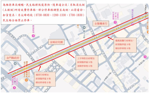 金門民生路恢復快慢車道分流