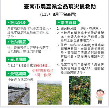 8月下旬豪雨農損！農業部延長臺南救助期限至9/14