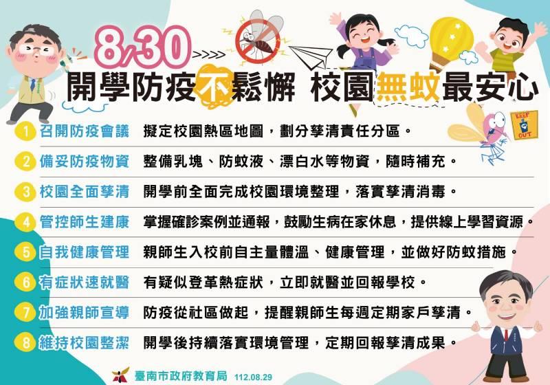 南市教育局提8項防疫策略 開學防疫不鬆懈×校園無蚊最安心