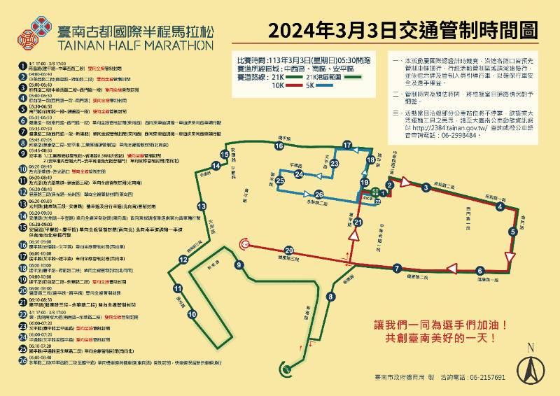 臺南古都國際半程馬3/3上午5時30分起跑 交管時間報您哉