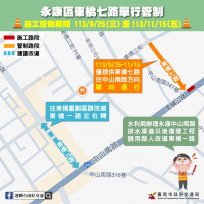 永康區東橋七路單行管制 用路人提前改道