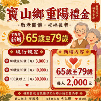 寶山鄉重陽敬老禮金擴大至79歲　80歲以上長者生日禮金8月起再加碼