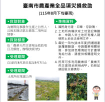 8月下旬豪雨農作物受損 臺南農業災害現金救助8/25起受理