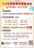 國慶返鄉出遊 公共運輸票價優惠報您知