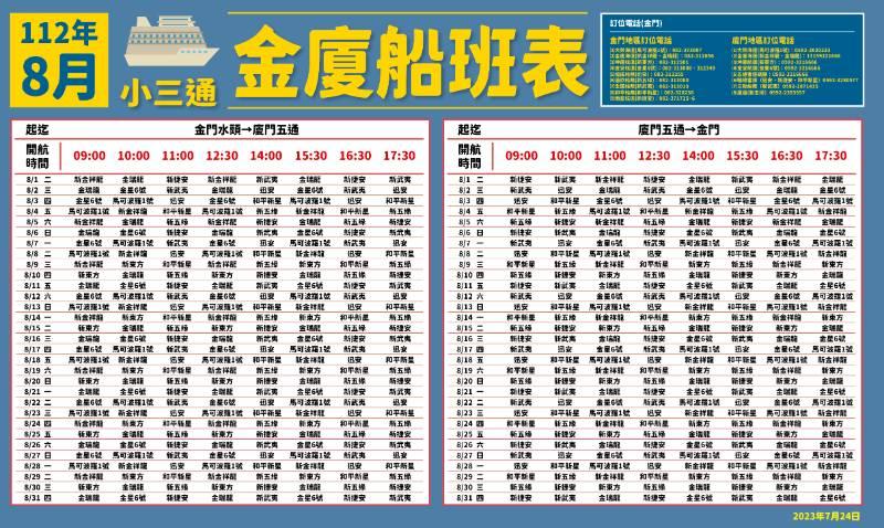 金門縣適時爭取 金廈小三通航班8月起往返增16班次