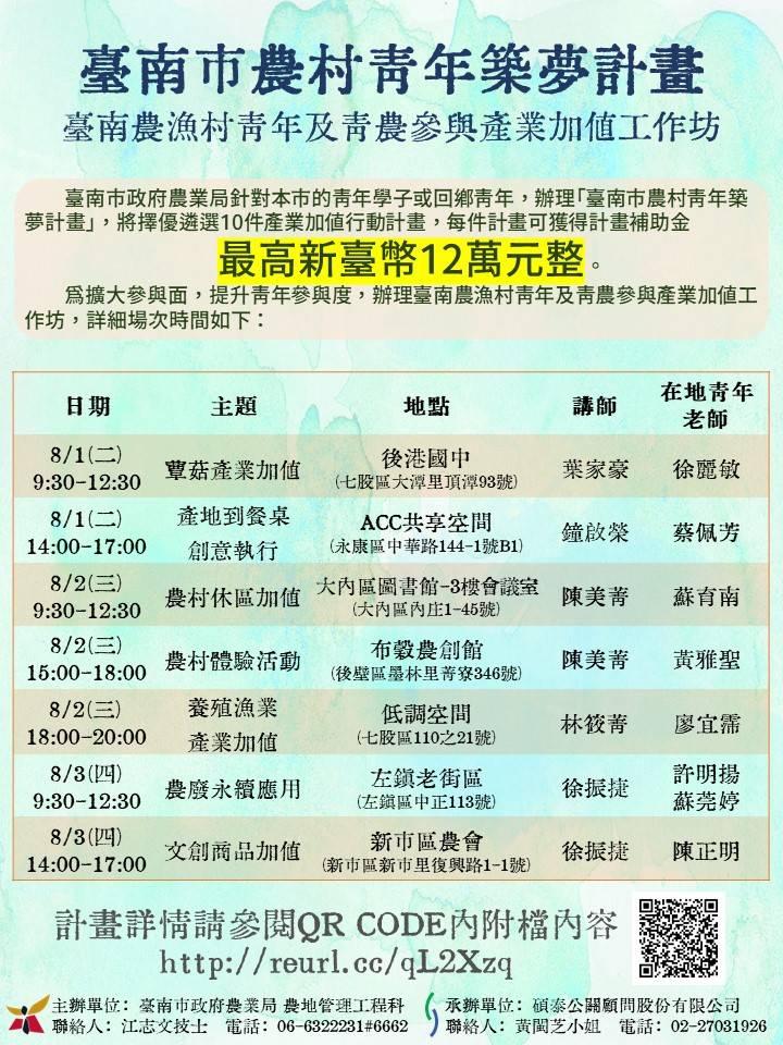 南市農村青年築夢計畫徵件開跑 每件可獲補助金12萬