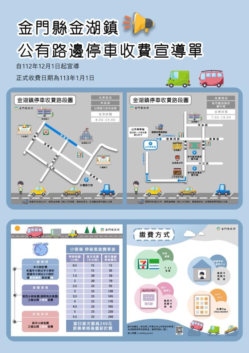 金湖市區路邊停車  113年1/1啟動收費