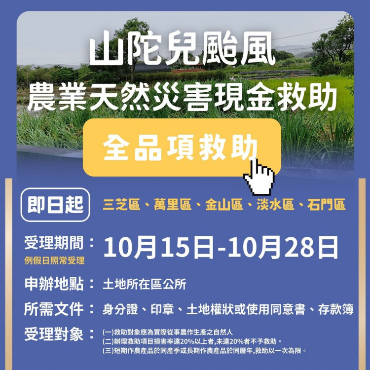 新北市北海岸5區公告全品項農損救助 10月28日前可到公所申請