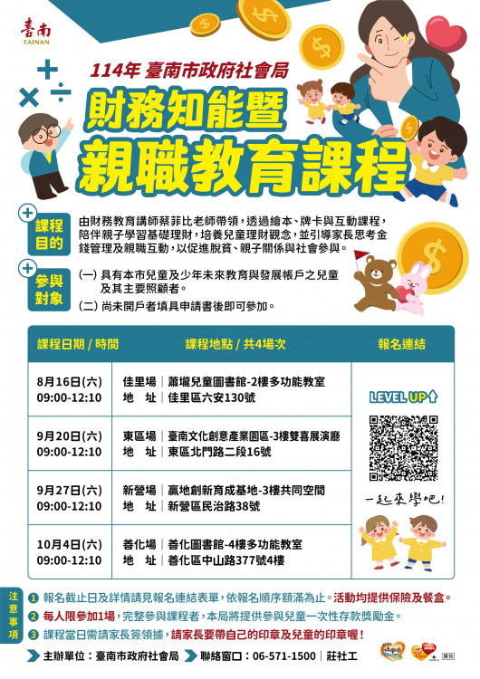 南市社會局12場財務知能教育課程開跑 黃偉哲推廣金錢教育提升弱勢兒少財務知能