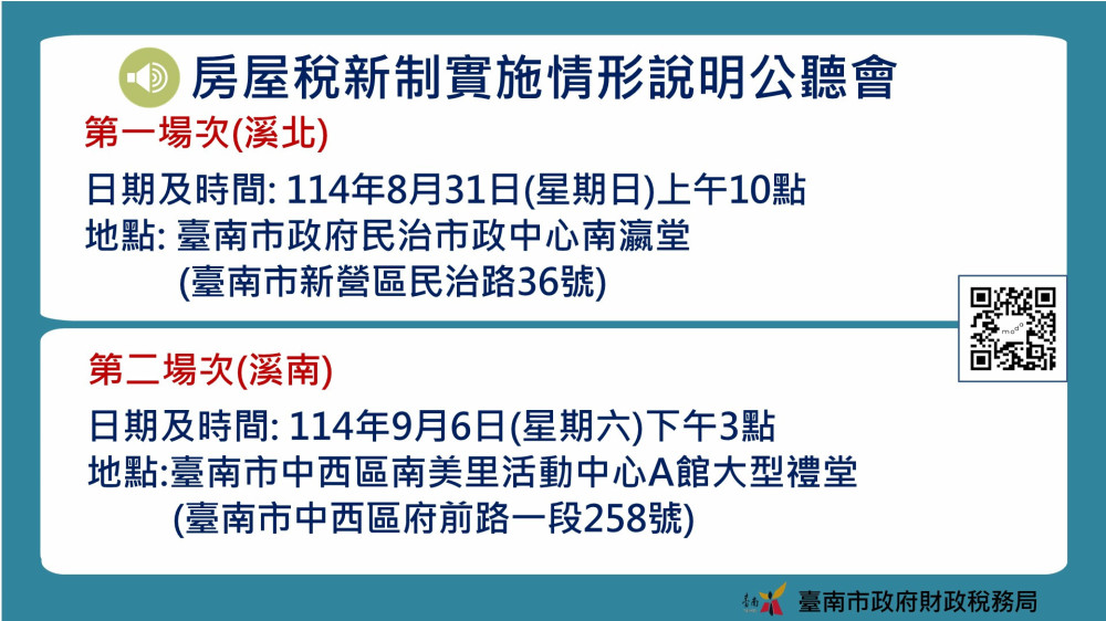 8/31、9/6南市府辦公聽會說明房屋稅新制實施情形