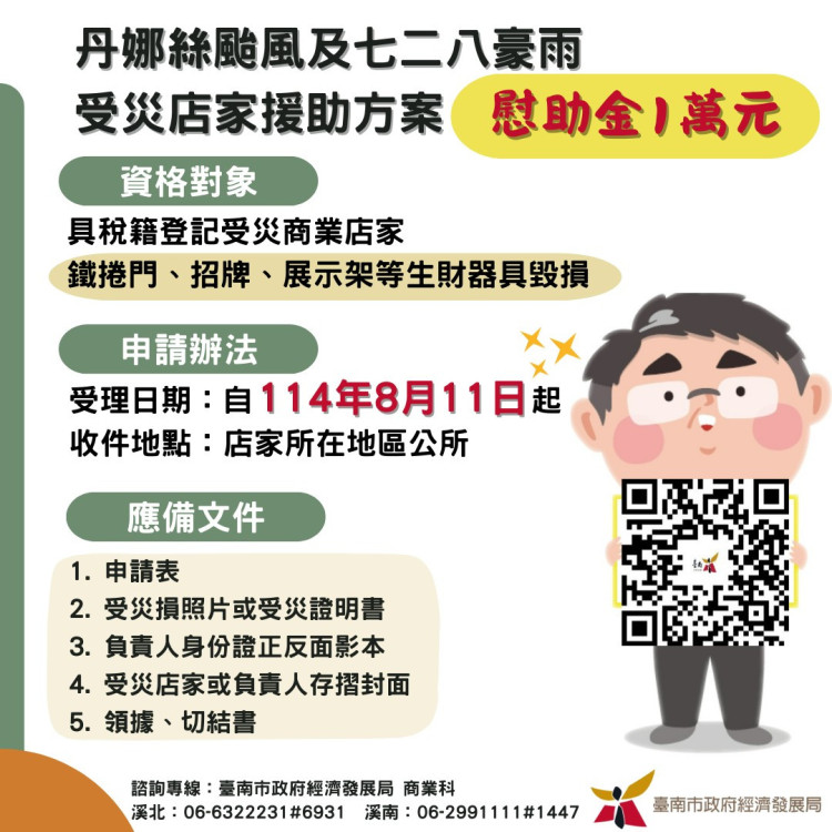 南市率全國之先！展開店家生財器具災損援助方案