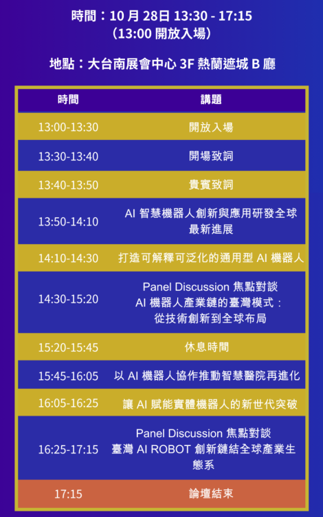 AI智慧機器人產業發展論壇10/28臺南登場