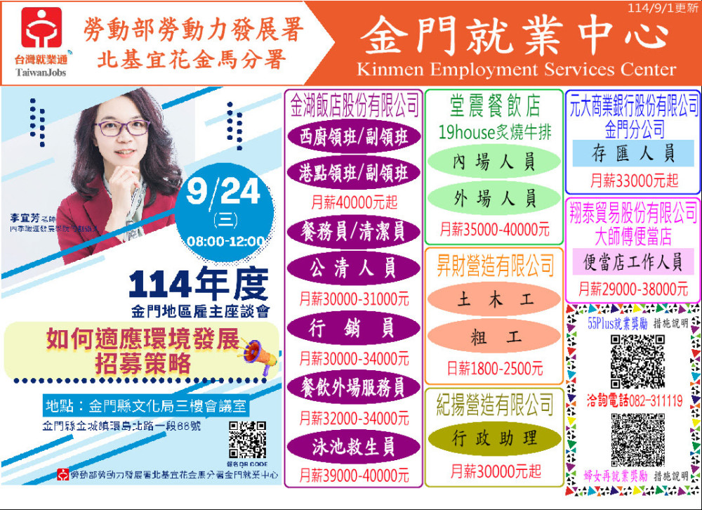 金門就業中心雇主座談「幫你瞄準招募策略新方向」報名中