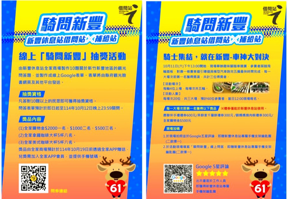 借問站×自行車補給站　台61線新豐休息站打造新亮點邀您答題拿好禮