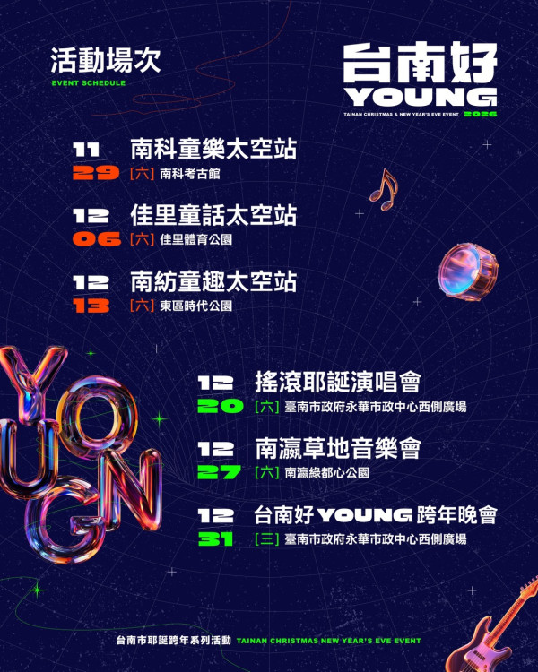 2026 台南好 young 耶誕跨年登場 黃偉哲：經費非最高但精彩度名列前茅