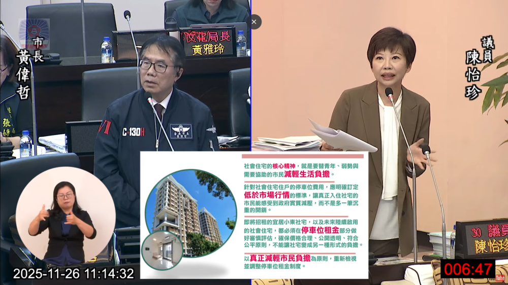 台南市議員陳怡珍質詢市府多項民生議題