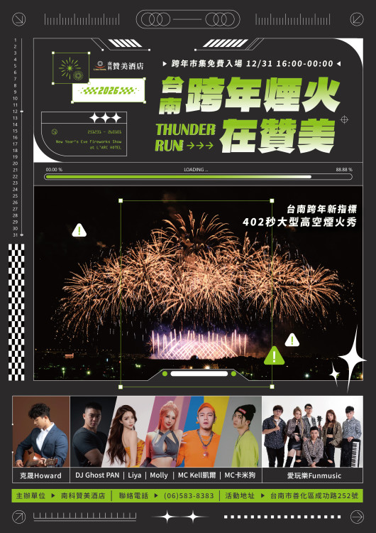 南科最強臺南跨年煙火贊美登場 402秒大型高空煙火×頂樓派對