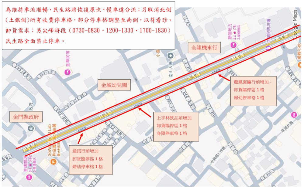金門民生路恢復快慢車道分流