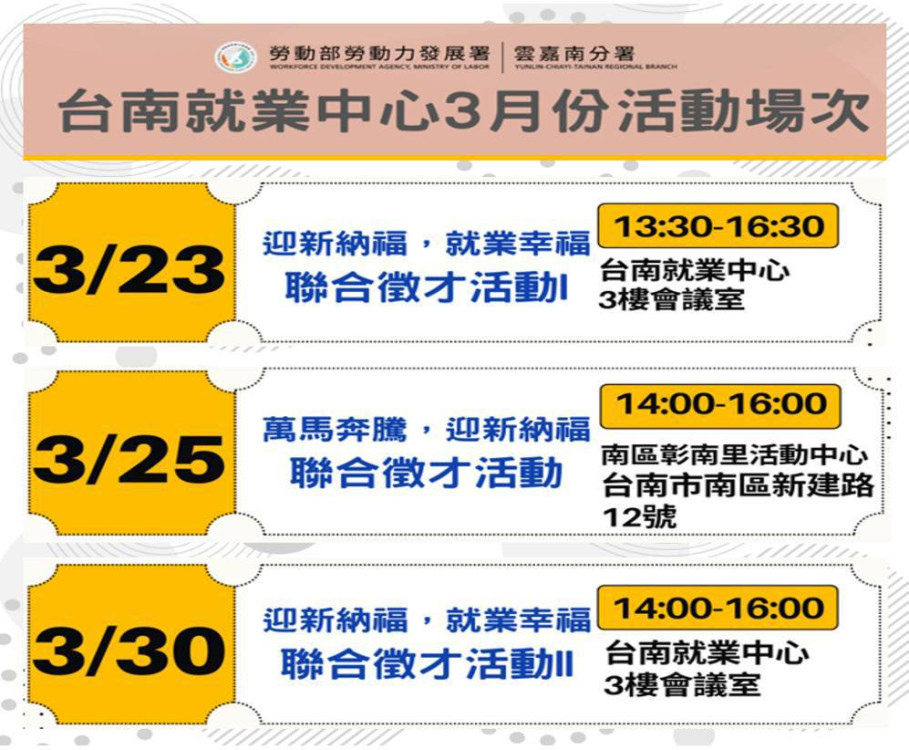 臺南3場徵才546工作機會 先僱後訓助就業