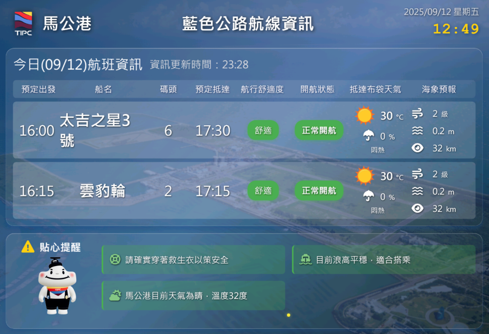 臺灣港務公司啟用「藍色公路布馬航線資訊網」