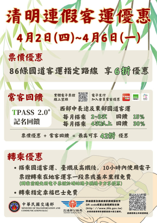 清明連假公運享優惠 掃墓返鄉輕鬆無負擔