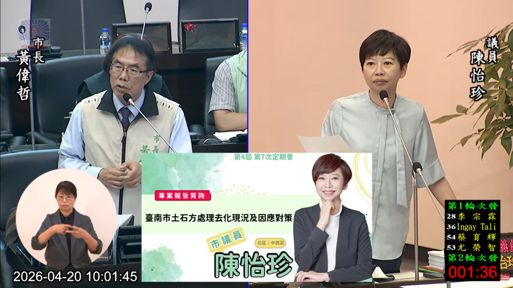 南市土石方危機引爆！市議員陳怡珍質詢批：台電工程被迫停擺，市府協調慢半拍