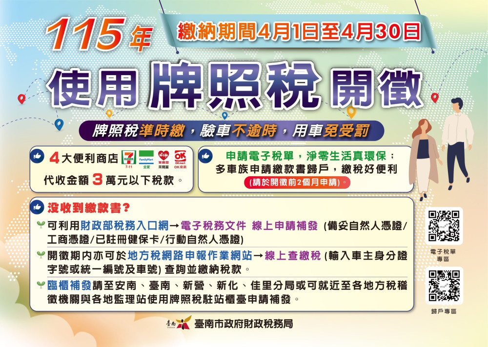 牌照稅4/1開徵 多元管道繳納 電子稅單環保便利又即時