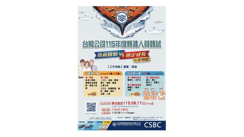 台船三大生產線量能滿載再擴大徵才283人 