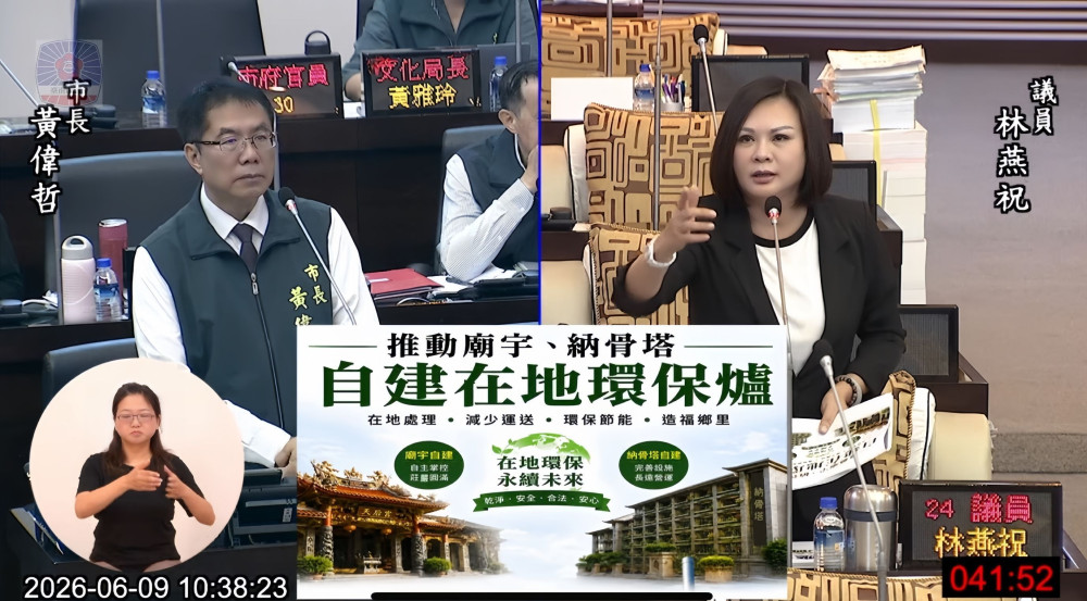 台南市議員林燕祝質詢揭殯葬亂象 籲改善紙錢焚燒與遺骸處置問題