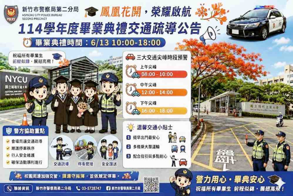 鳳凰花開、榮耀啟航　竹市警二分局全力維護畢業活動交通秩序及活動安全