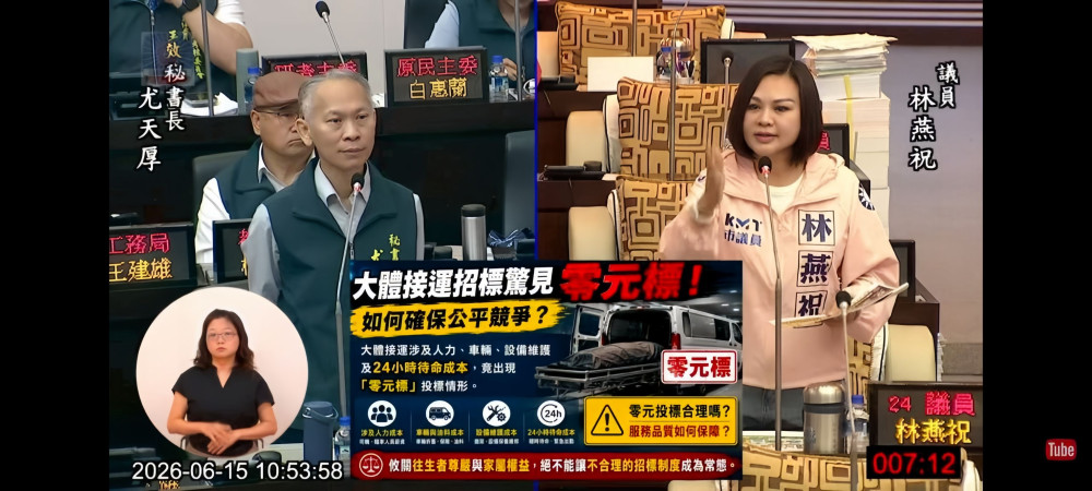 大體接運竟以零元投標搶標 台南市議員林燕祝籲市府全面檢討招標制度