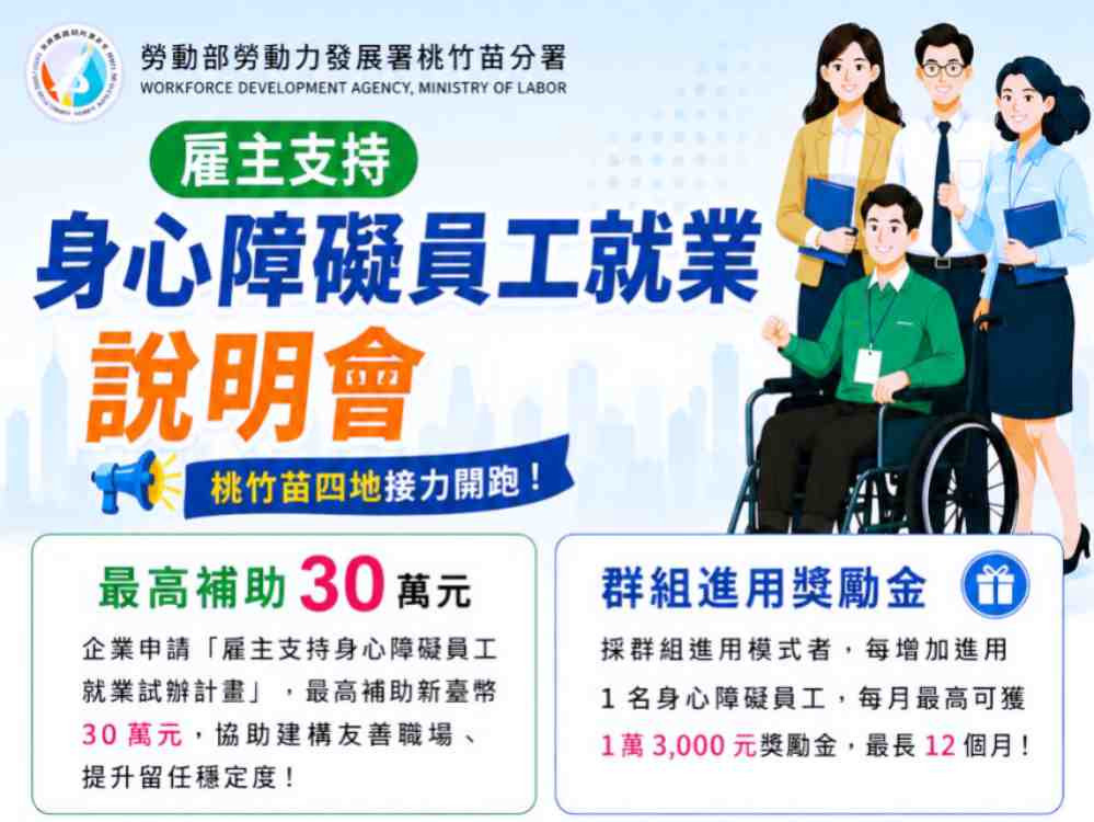 助企業善用身障就業支持資源　桃竹苗分署7/9起4場說明會接力登場