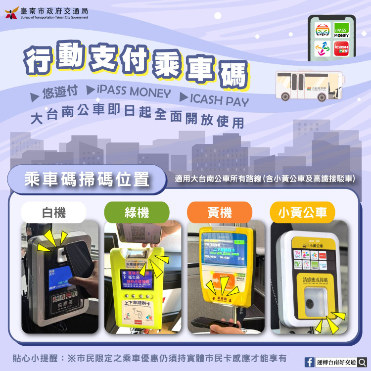 大台南公車即日開放手機持交通乘車碼QR Code搭車！多元支付更便利