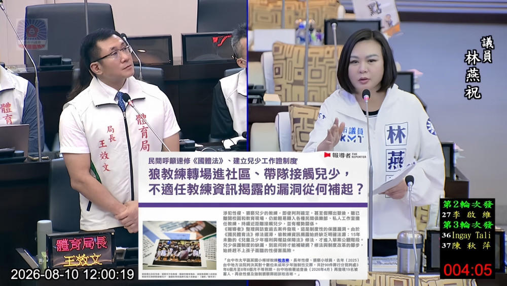 林燕祝要求臺南建立兒少工作證制度 防狼教練故態復萌