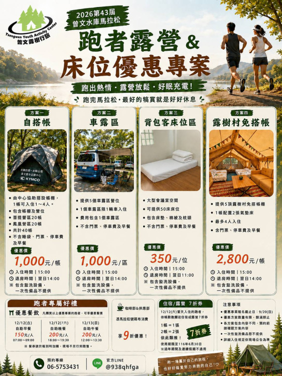 曾文水庫馬拉松報名倒數！跑者住宿優惠登記延長至9/30