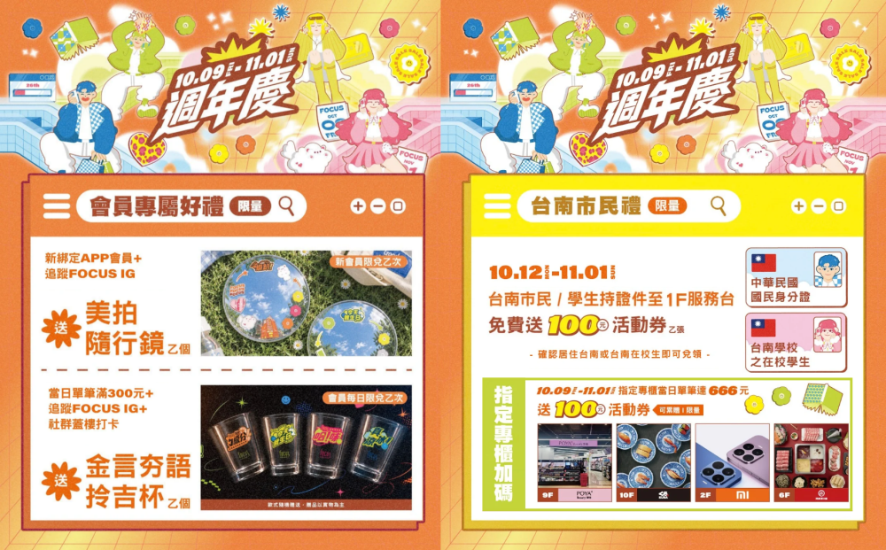 FOCUS週年慶10月9日登場　最高千元回饋、30萬元好禮等你抽